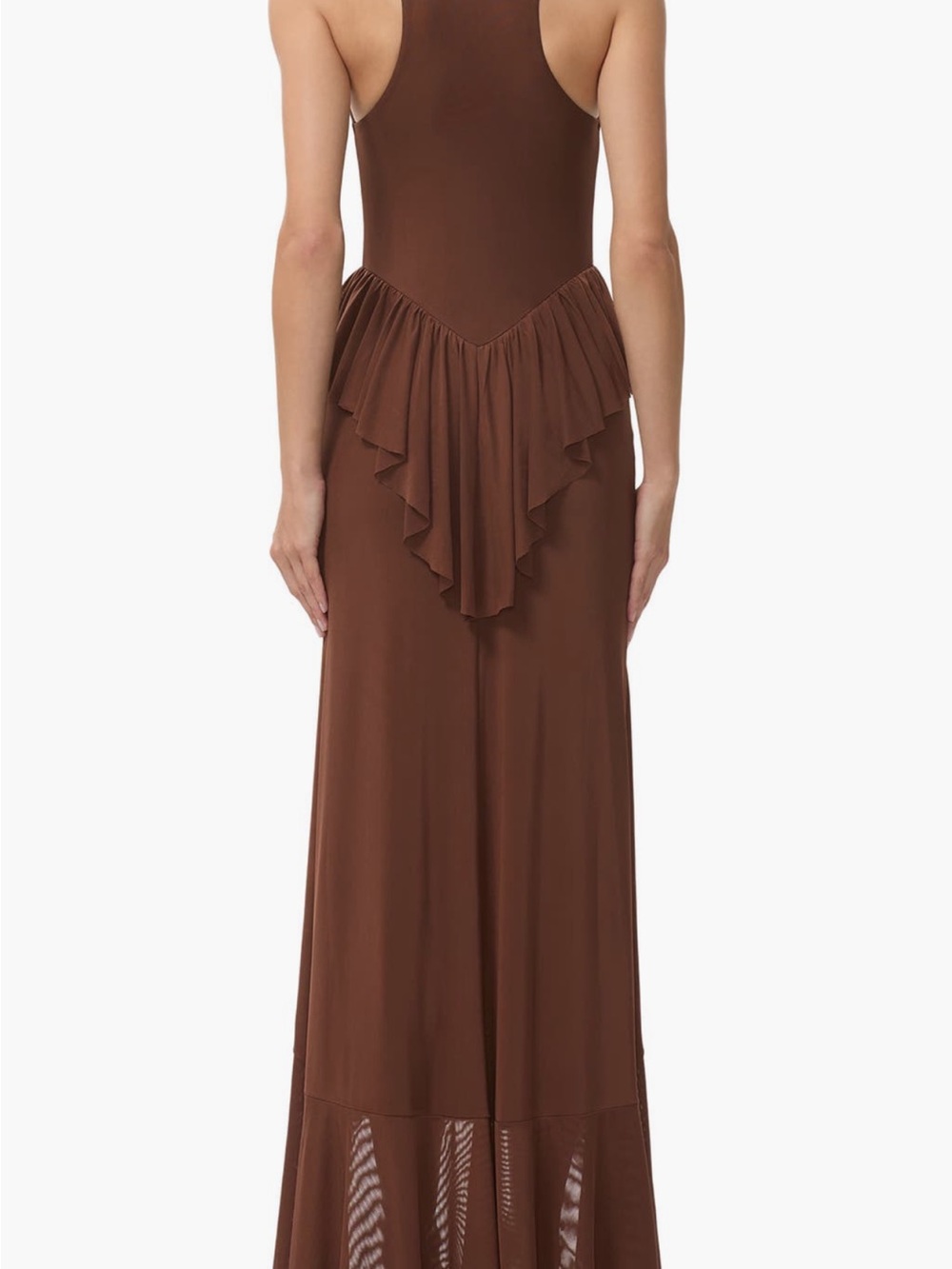 AFRM Brown Asymmetrical Ruffle High-Low Maxi Dress - Picture 3 of 7